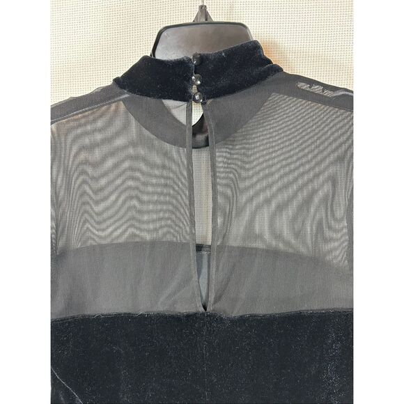 JR Nites Velvet Mesh Rhinestone Goth Glam Sheer Sleeve Top Sz14 Evening Blouse - Picture 12 of 12
